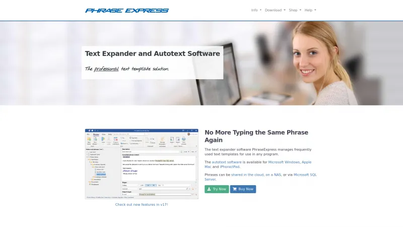 Homepage of PhraseExpress