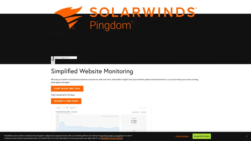 Homepage of SolarWinds Pingdom