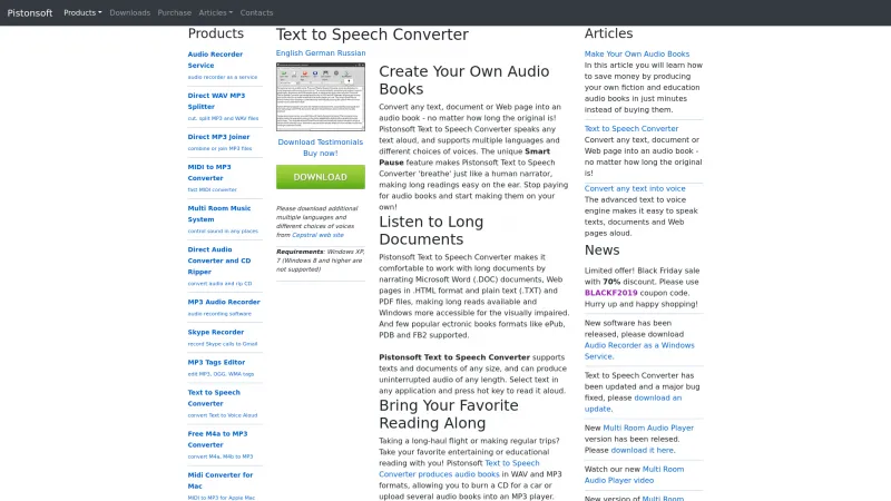 Homepage of PistonSoft Text to Speech