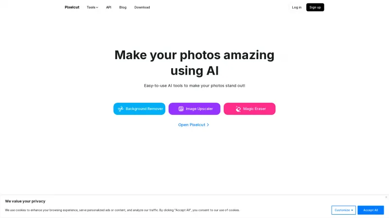 Homepage of Pixelcut