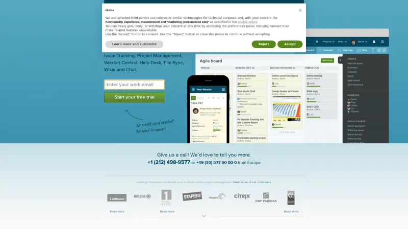 Homepage of Planio