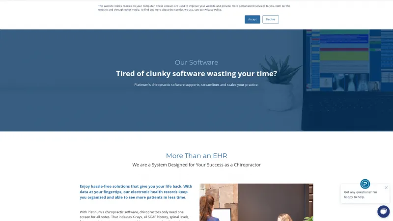 Homepage of Platinum Chiropractic Software