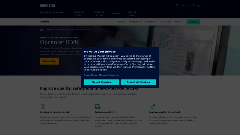 Homepage of Siemens Opcenter RD&L