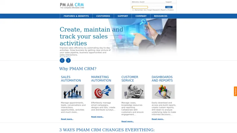 Homepage of PMAM CRM