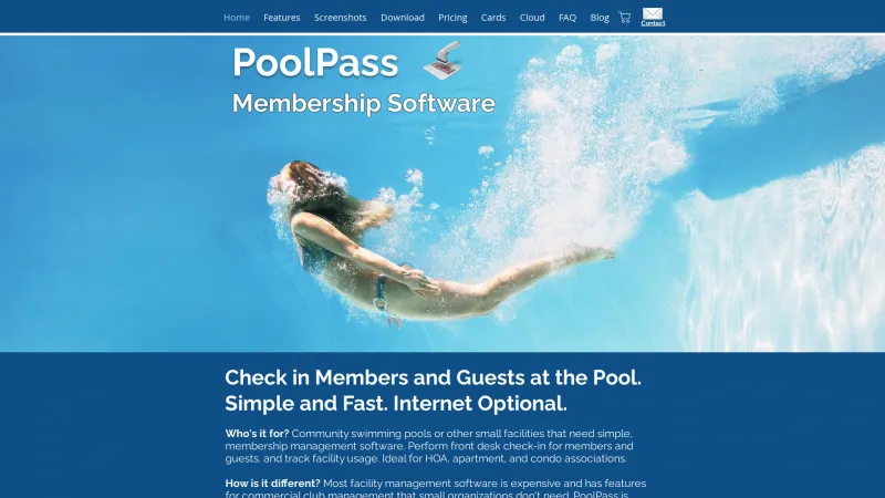 Homepage of PoolPass