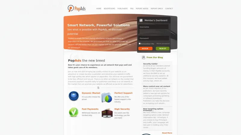 Homepage of PopAds