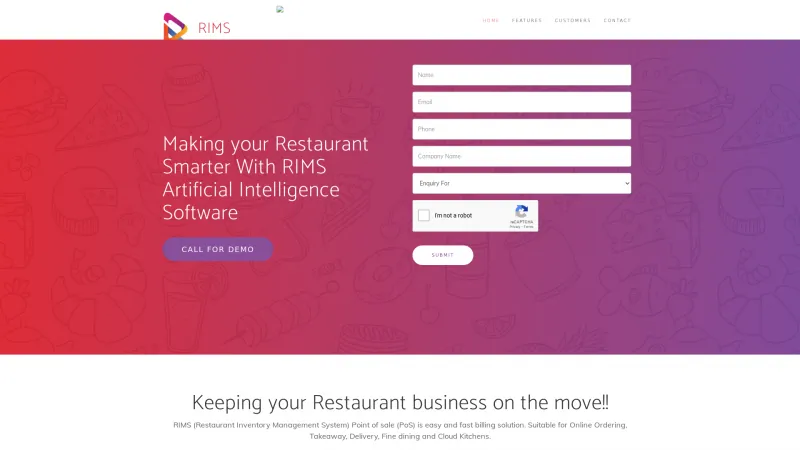 Homepage of RIMS (Restaurant Inventory Management System)