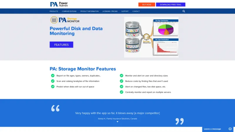 Homepage of PowerAdmin Storage Monitor