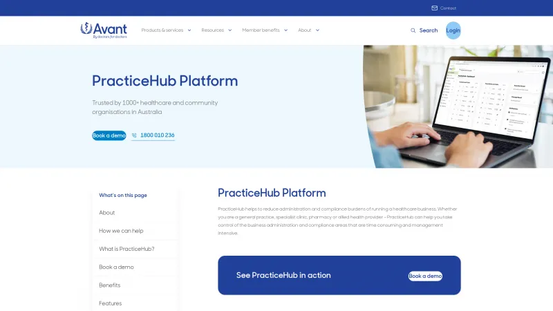 Homepage of PracticeHub