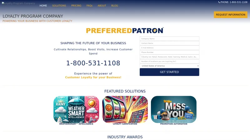 Homepage of Preferred Patron Loyalty