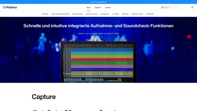 Homepage of PreSonus Capture