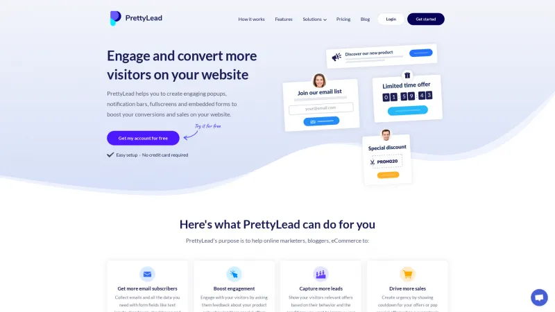 Homepage of PrettyLead