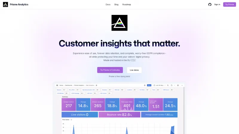 Homepage of Prisme Analytics