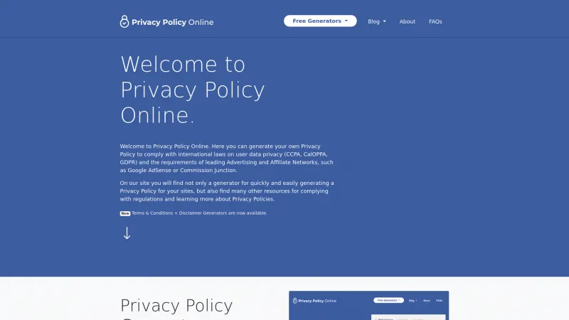 Homepage of Privacy Policy Online