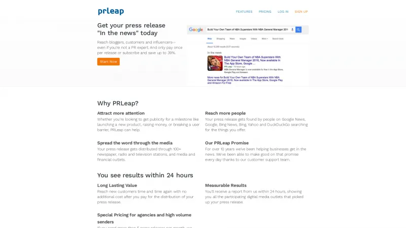 Homepage of PRLeap