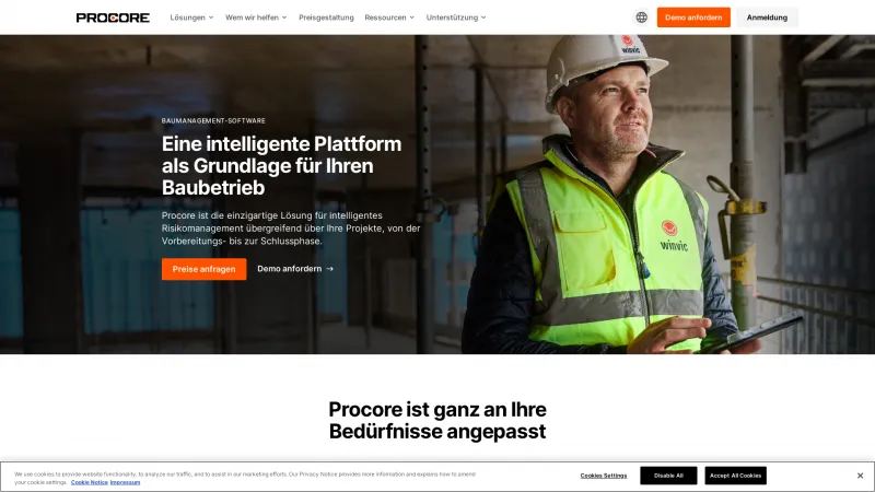 Homepage of Procore