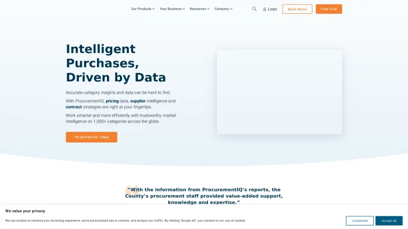 Homepage of ProcurementIQ