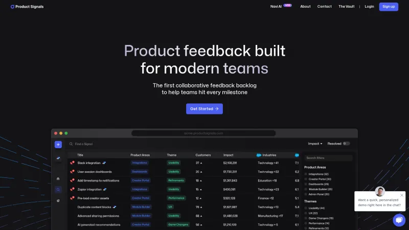 Homepage of Product Signals