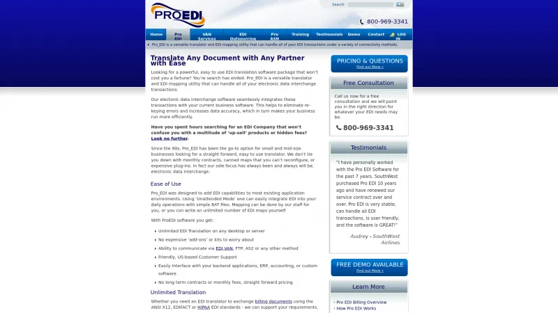 Homepage of ProEDI Translation Software