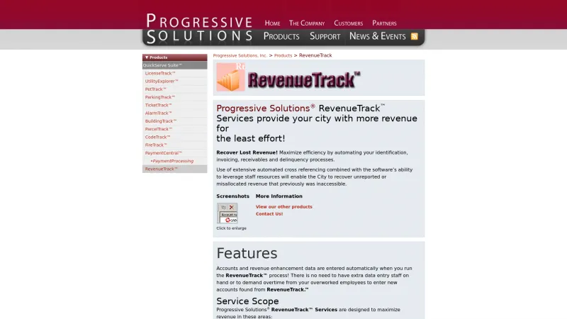 Homepage of RevenueTrack