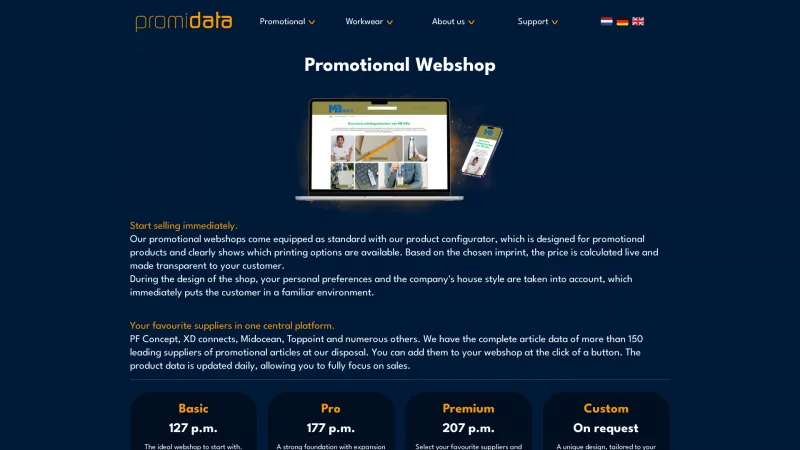 Homepage of Promidata Webshop