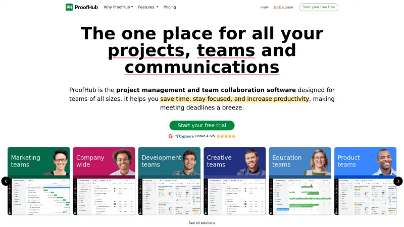 Homepage of ProofHub