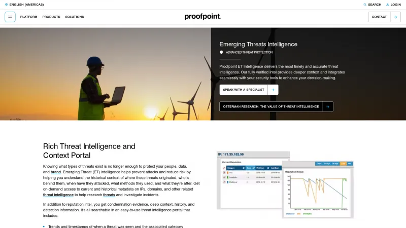 Homepage of Proofpoint Emerging Threat (ET) Intelligence