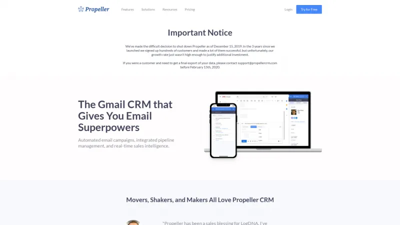 Homepage of Propeller CRM