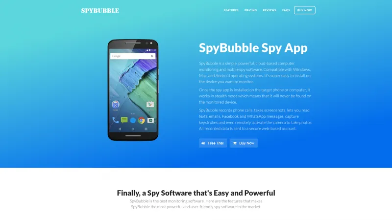 Homepage of SpyBubble