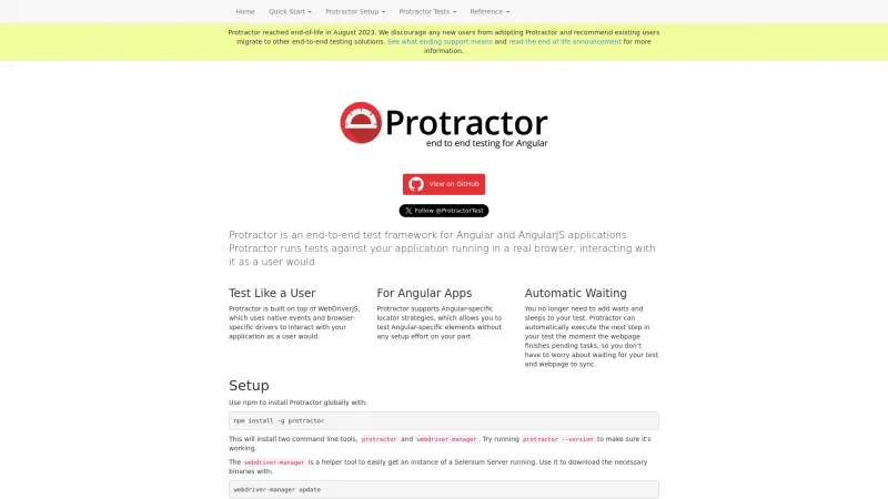 Homepage of Protractor