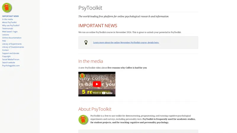 Homepage of PsyToolkit