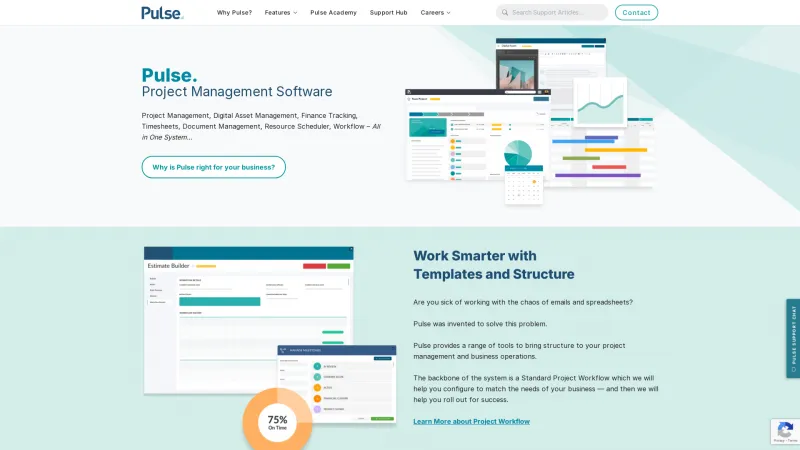 Homepage of Pulse Project Management