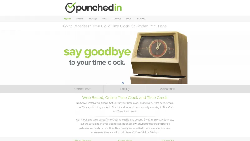 Homepage of PunchedIn