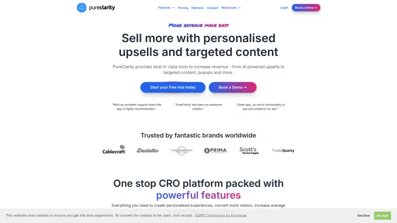 Homepage of PureClarity