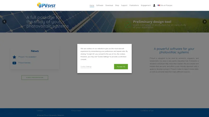 Homepage of PVsyst