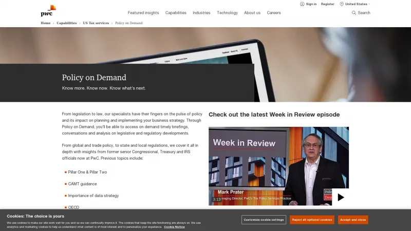 Homepage of PwC Policy on Demand