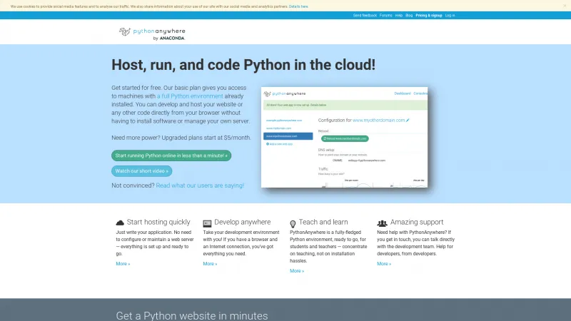 Homepage of PythonAnywhere