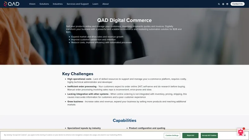 Homepage of QAD Digital Commerce