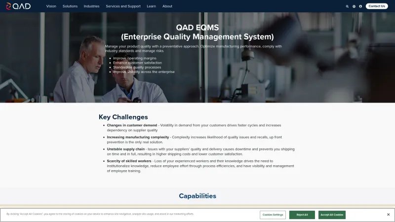 Homepage of QAD EQMS