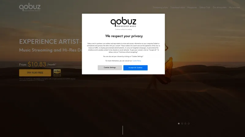 Homepage of Qobuz