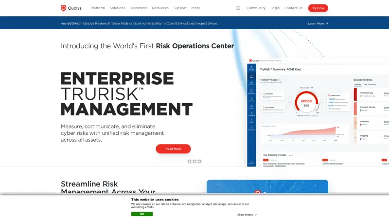 Homepage of Qualys TruRisk Platform