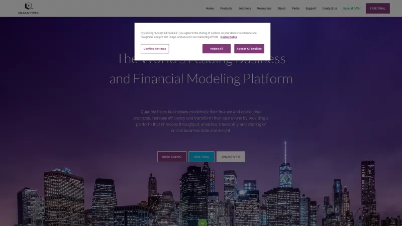 Homepage of Quantrix Modeler