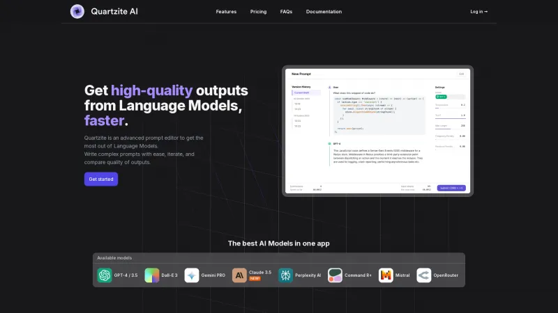 Homepage of Quartzite AI