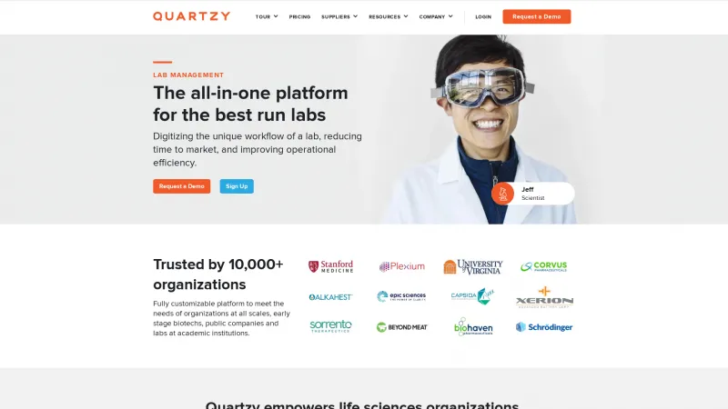 Homepage of Quartzy