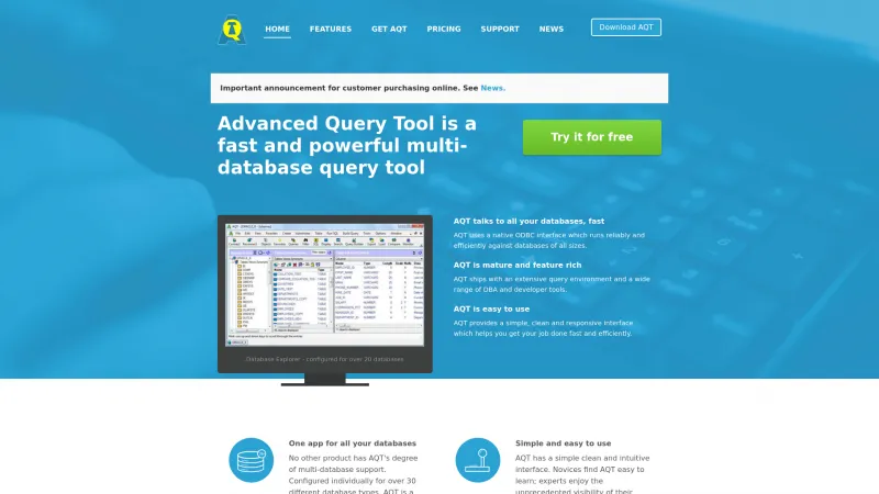 Homepage of Advanced Query Tool (AQT)