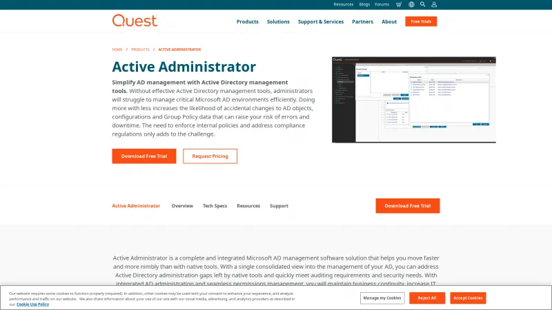 Homepage of Quest Active Administrator