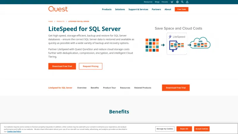 Homepage of Quest LiteSpeed for SQL Server