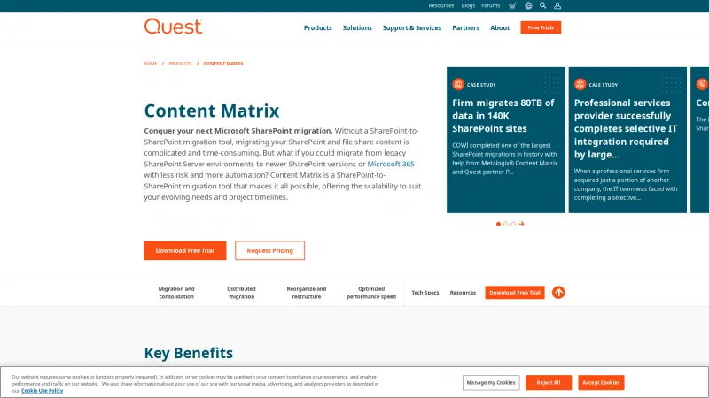 Homepage of Metalogix Content Matrix