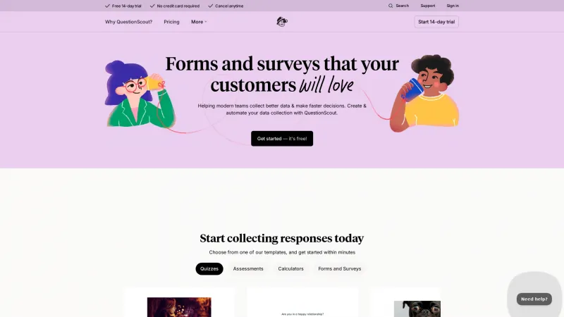 Homepage of QuestionScout