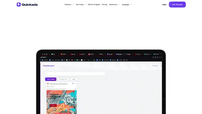 Homepage of Quickads.ai